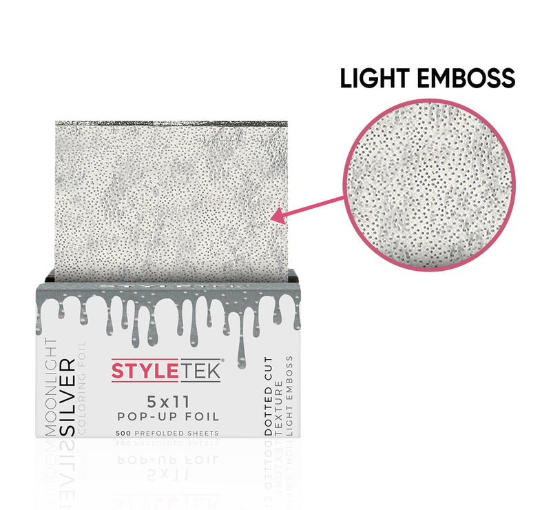 StyleTek Moonlight Silver Light Embossed 5 x 11 Pop Up Foil 500ct